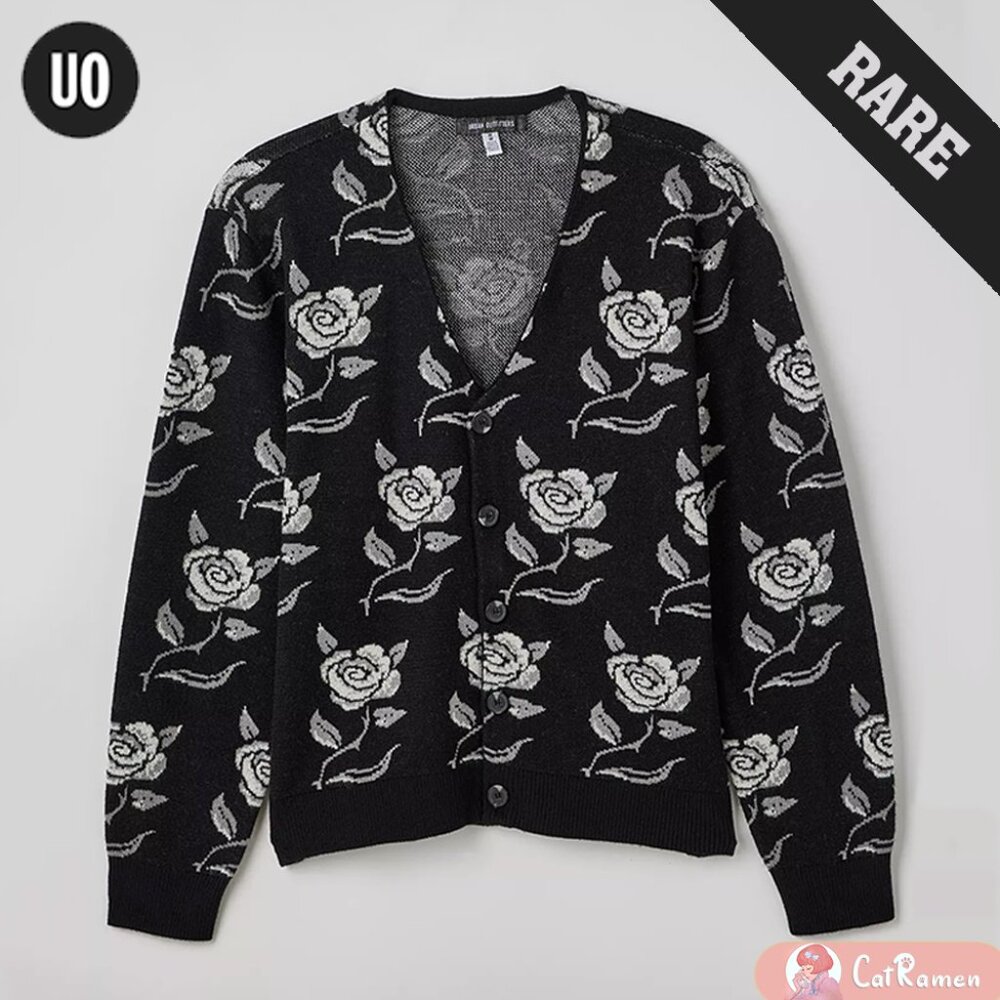 Black Rose Cardigan Urban Outfitters RARE - Oversized Unisex Men S Women L - NWT